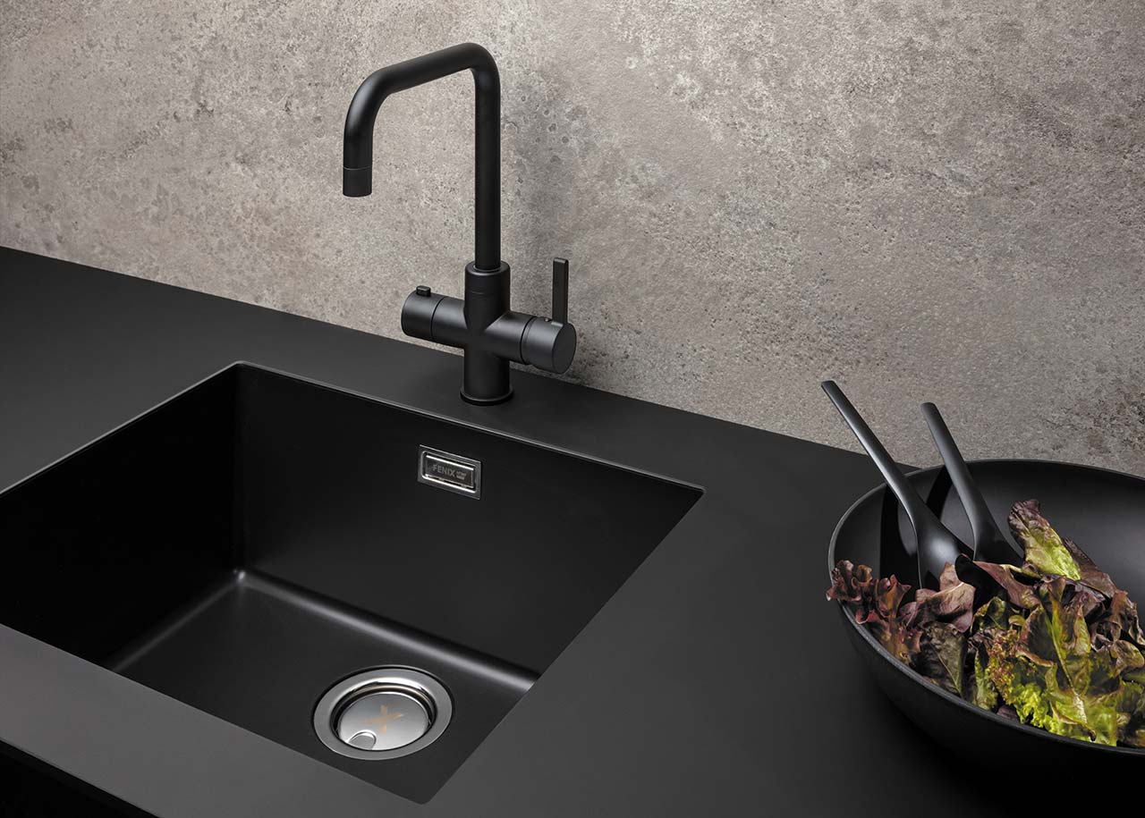 Fenix Bold Black sink Kitchen worktops and sink in one unit